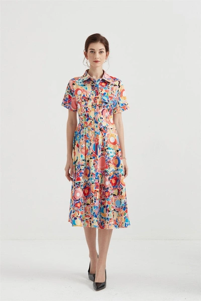 Kaimilan Multicolor Day A-line Shirt Colar Short Sleeve Midi Dress