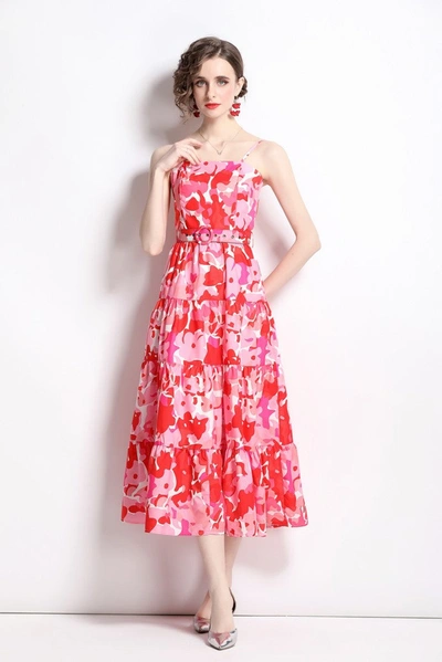 Kaimilan Red & Pink Day A-line Maxi Strap Printed Dress In Multi