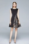 KAIMILAN Black & Silver Evening Boatneck Sleeveless Short A-line Dress