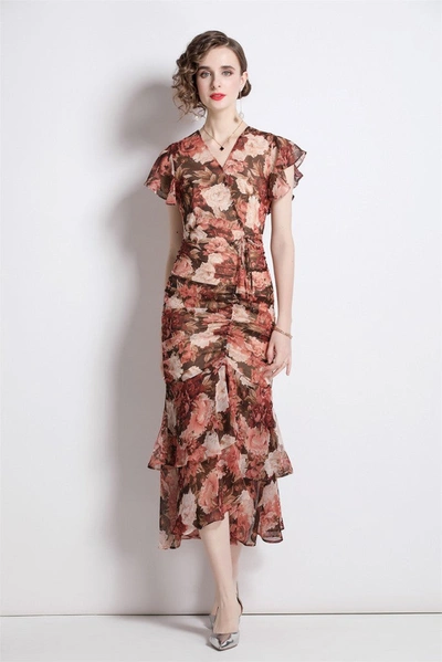 Kaimilan Multicolor Day A-line V-neck Short Sleeve Maxi Printed Dress