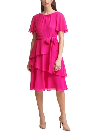 Jessica Howard Petites Womens Tiered Knee Midi Dress In Pink