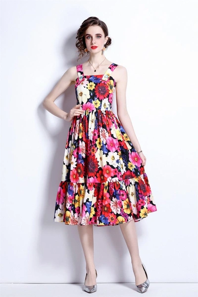 Kaimilan Multicolor Floral Print Day A-line Strap Knee Dress