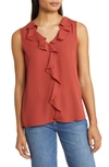 Vince Camuto Ruffle Neck Sleeveless Georgette Blouse In Rust