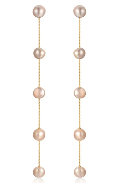 Ettika 18k Gold Plated Brass Dripping In Freshwater Pearl Earrings In Champagne