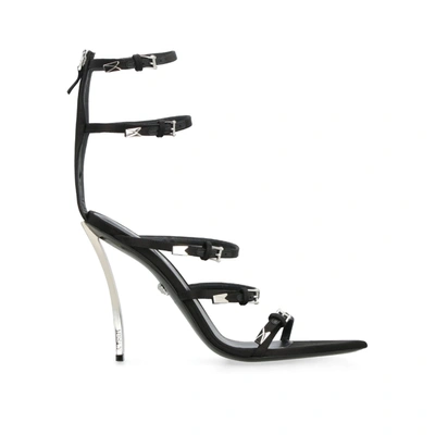 Versace 110mm Leather High Heel Sandals In Black