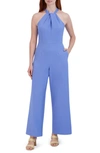 Julia Jordan Twist-front Halter Jumpsuit In Blue