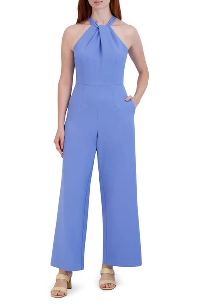 Julia Jordan Twist-front Halter Jumpsuit In Blue