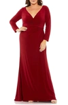 FABULOUSS BY MAC DUGGAL FABULOUSS BY MAC DUGGAL WRAP FRONT LONG SLEEVE JERSEY GOWN