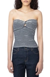 ZADIG & VOLTAIRE TWISTA STRIPE STRAPLESS WOOL BLEND SWEATER