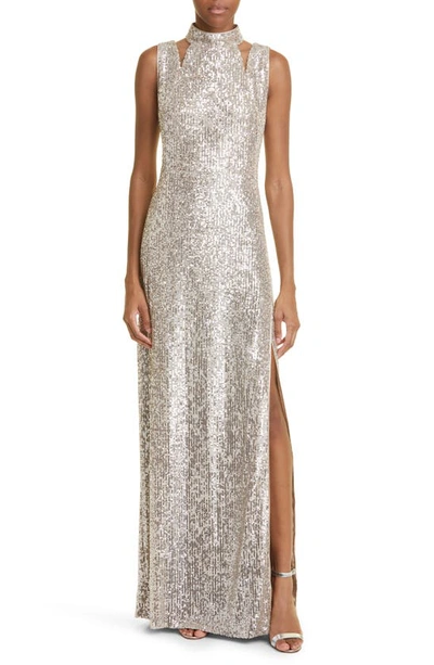 Akris Sequin Column Gown With Cutout Details In Grey