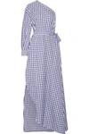 ROSETTA GETTY ONE-SHOULDER GINGHAM COTTON WRAP GOWN