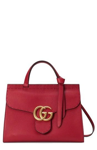 Gucci Gg Marmont Top Handle Leather Satchel - Red