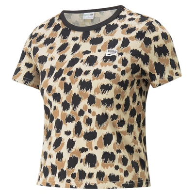 Puma Downtown Aop Slim Tee Woman T-shirt Beige Size M Cotton In Multi