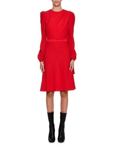 Alexander Mcqueen Long-sleeve Crepe Draped-bodice Dress, Scarlet In Scarlet  Redrosso | ModeSens