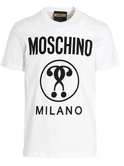 Moschino White Double Question Mark T-shirt In A1001 Fantasy Print