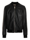 PHILIPP PLEIN LOGO LEATHER BOMBER JACKET CASUAL JACKETS, PARKA BLACK