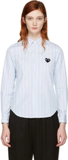 COMME DES GARÇONS PLAY COMME DES GARCONS PLAY BLUE STRIPED HEART PATCH SHIRT,P1B009