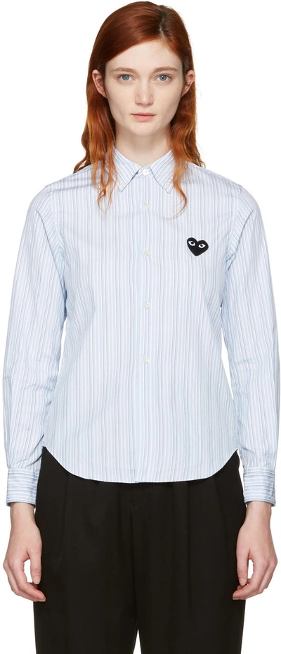 Comme Des Garçons Play Comme Des Garcons Play Broad Stripe Cotton Button Down In Blue In White