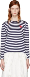 COMME DES GARÇONS PLAY Navy Long Sleeve Striped Heart Patch T-Shirt