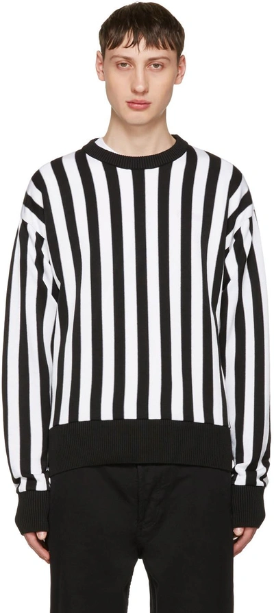 Ami Alexandre Mattiussi Striped Cotton & Wool Sweatshirt In Black-white