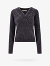 Alessandra Rich Wool Knit Sweater With Studs And Crystals In Grey