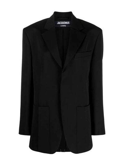 Jacquemus La Waistcoate Dhomme Black Single-breasrted Jacket With Welt Pockets In Wool Woman