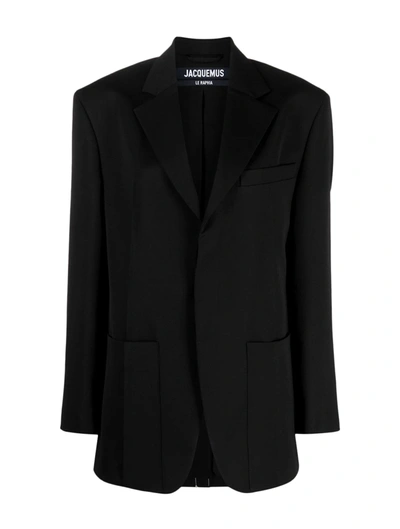 Jacquemus La Veste Dhomme Black Single-breasrted Jacket With Welt Pockets In Wool Woman