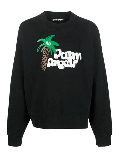 Palm Angels Logo-print Organic Cotton Sweatshirt In Black