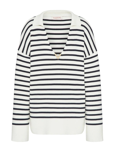 Valentino Striped Vlogo Cotton Jumper In Nude & Neutrals