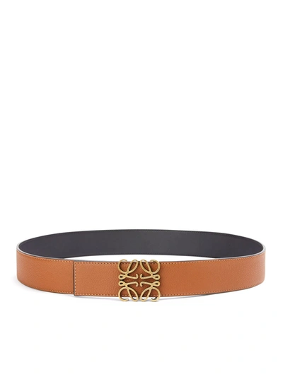 Valentino Reversible Anagram Belt In Soft Grained Calfskin And Smooth Calfskin In Brown