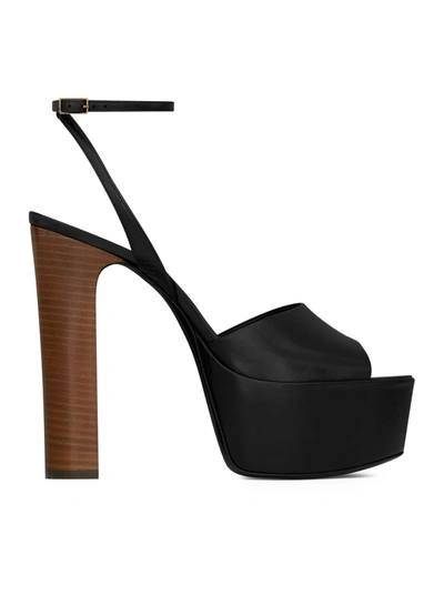 Saint Laurent 125mm Jodie Leather Platform Sandals In Black