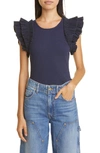 Ulla Johnson Lilo Ribbed Pleated-shoulder Top In Midnight
