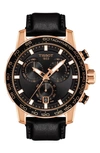 Tissot Supersport Chronograph Leather Strap Watch, 45.5mm In Black/ Rose Gold