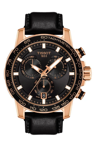 Tissot Supersport Chronograph Leather Strap Watch, 45.5mm In Black/ Rose Gold