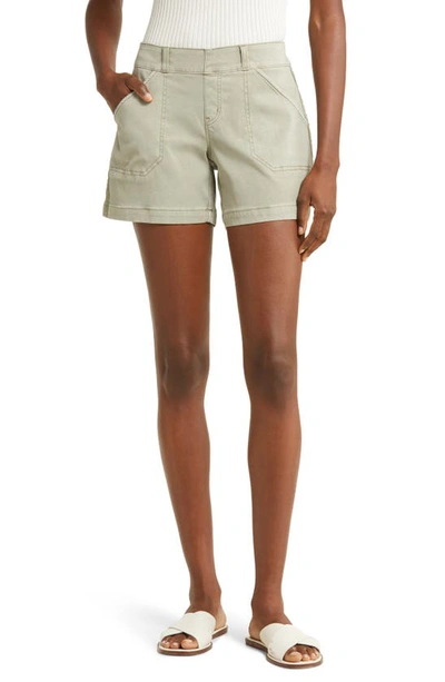 Spanx 4-inch Stretch Twill Shorts In Olive Oil