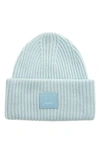 Acne Studios Pansy Face Patch Rib Wool Beanie In Sky Blue Melange