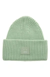 Acne Studios Face-patch Ribbed-knit Beanie In Spring Green