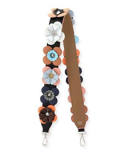 Fendi Strap You Multi Flower Leather Guitar Bag Strap - Black