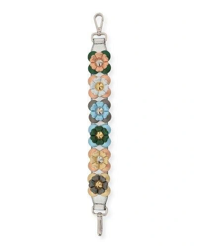 Fendi Strap You Mini Flowerland Shoulder Strap For Handbag, Silver In Multicolour