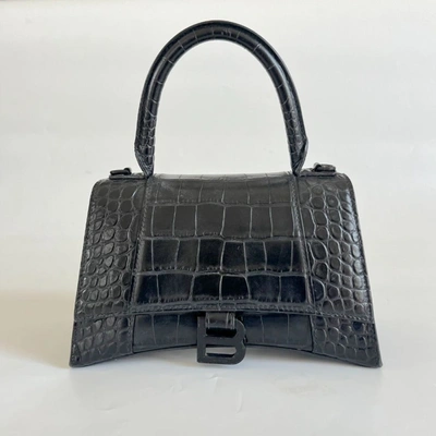 Pre-owned Balenciaga Black Croc Embossed Small Hourglass Bag