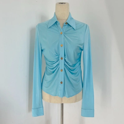 Pre-owned Versace Blue Long Sleeve Button Up Blouse