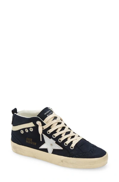 Golden Goose Mid Star Canvas Wing-tip Sneakers In Navy/silver