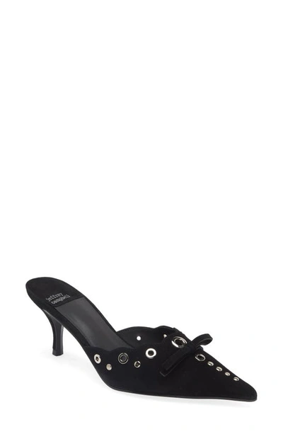 Jeffrey Campbell Gratis Pointed Toe Mule In Black Suede/silver