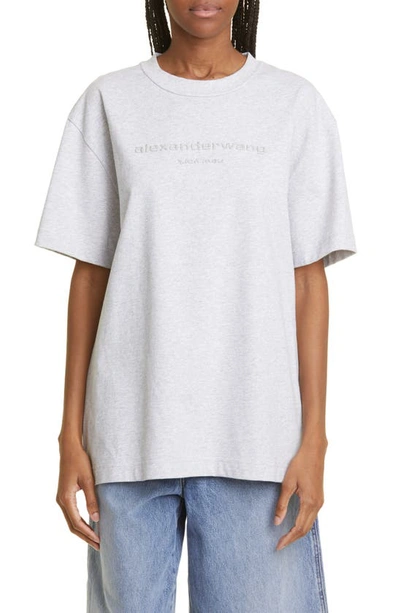 Alexander Wang Raised-logo Glitter Cotton T-shirt In Gray