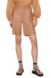Frame High Waist Leather Bermuda Shorts In Latte