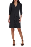 Julia Jordan Cascade Ruffle Crepe Sheath Dress In Black