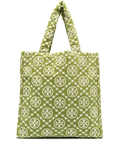 Tory Burch Green T Monogram Terry Shopping Bag