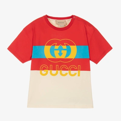 Gucci Babies' Interlocking G Logo棉t恤 In Red