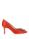 Manolo Blahnik Hangisi 90 Crystal Embellished Satin Pumps In Red