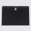 THOM BROWNE THOM BROWNE NAVY BLUE LEATHER 4-BAR POCHETTES